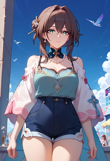 star rail,ruan mei,graphic tee,shorts,sneakers  - AI generated anime art